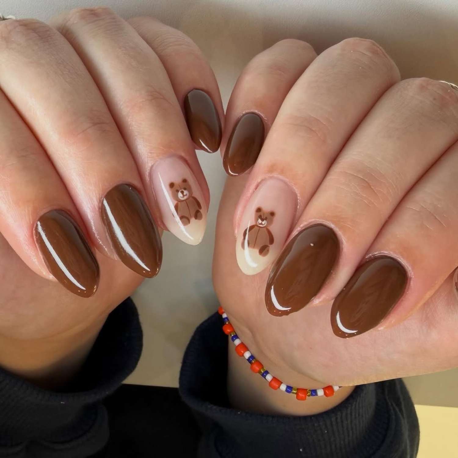 Cozy Brown Teddy Bear Nails — Cute Winter Nails