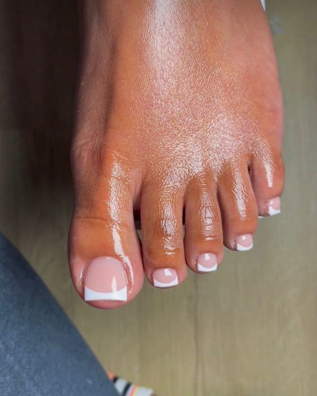 Glossy Pink Base French Tips — Winter Toe Nails