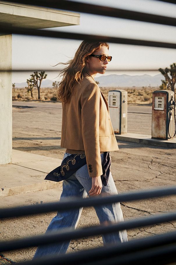 Tan Blazer and Denim with a Bandana Accent — February Outfits