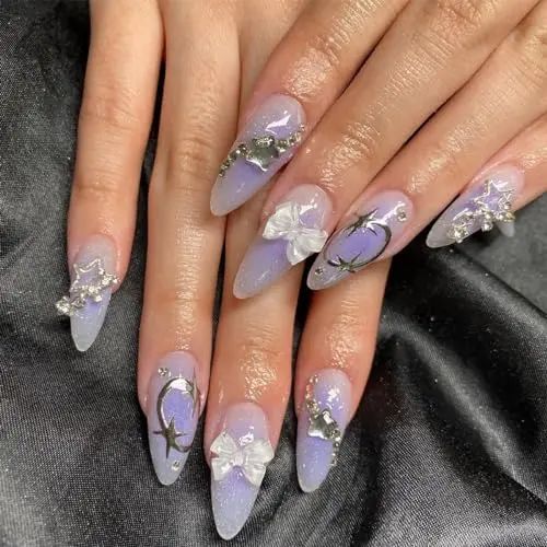 Pale Lavender Stiletto With Charms Pale Lavender Stiletto With Charms β Winter Rhinestone Nails