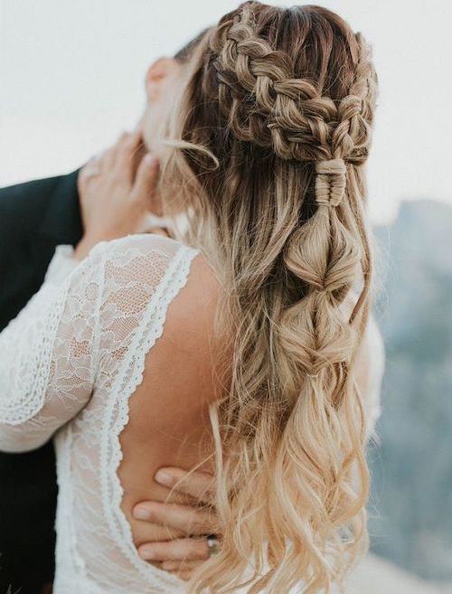 Honey Blonde Braided Crown Waves — Winter Wedding Hairstyles
