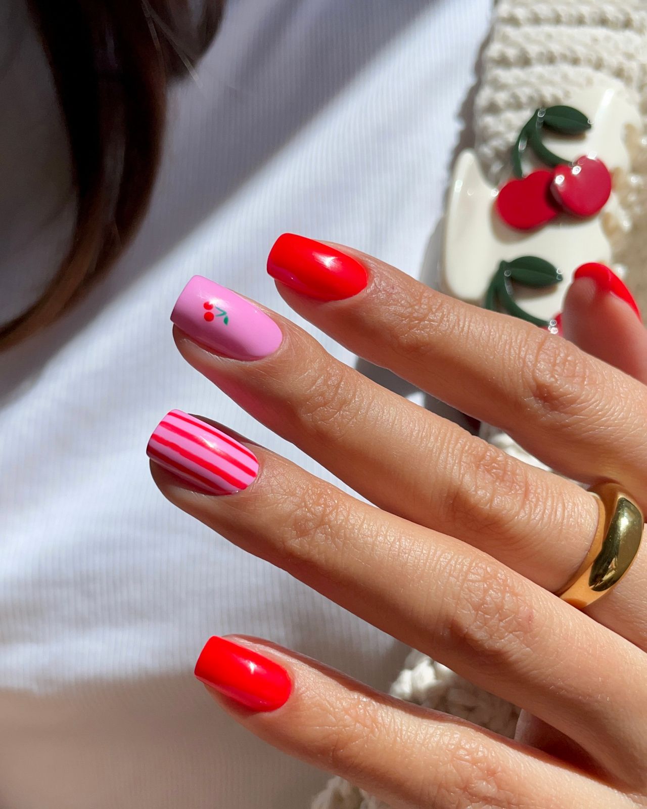 Cherry Motif Glossy Short Square Nails Cherry Motif Glossy Short Square Nails β Holiday Nails 2026