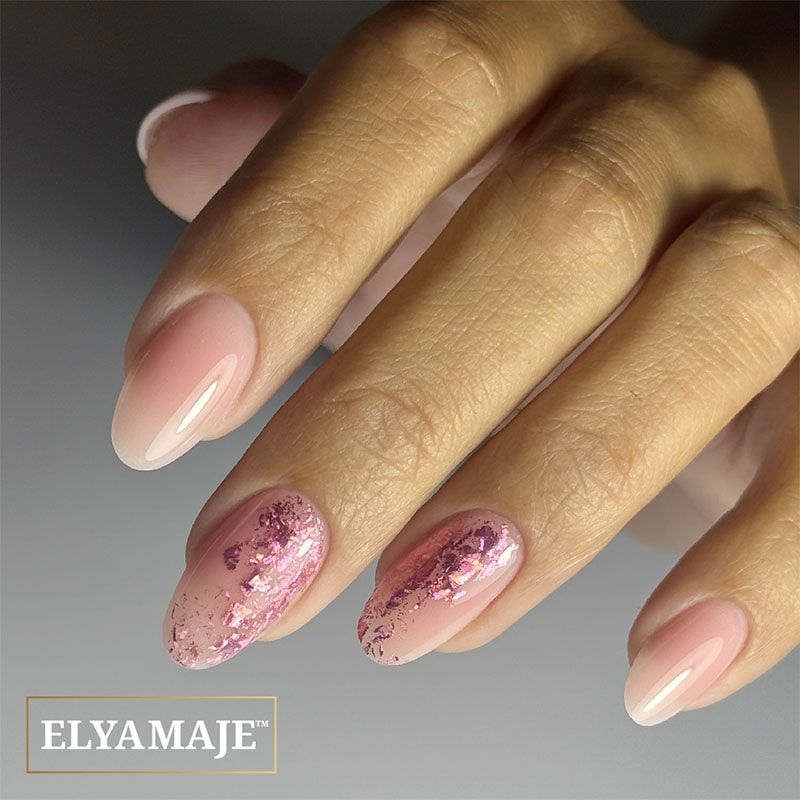 Sheer Pink with Rose Gold Foil Accents — Cozy Winter Nails