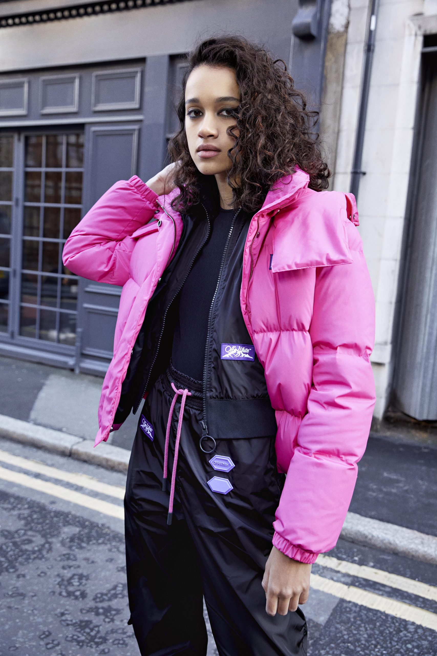 Bright Pink Puffer Jacket with Track Pants — Winter Capsule Wardrobe