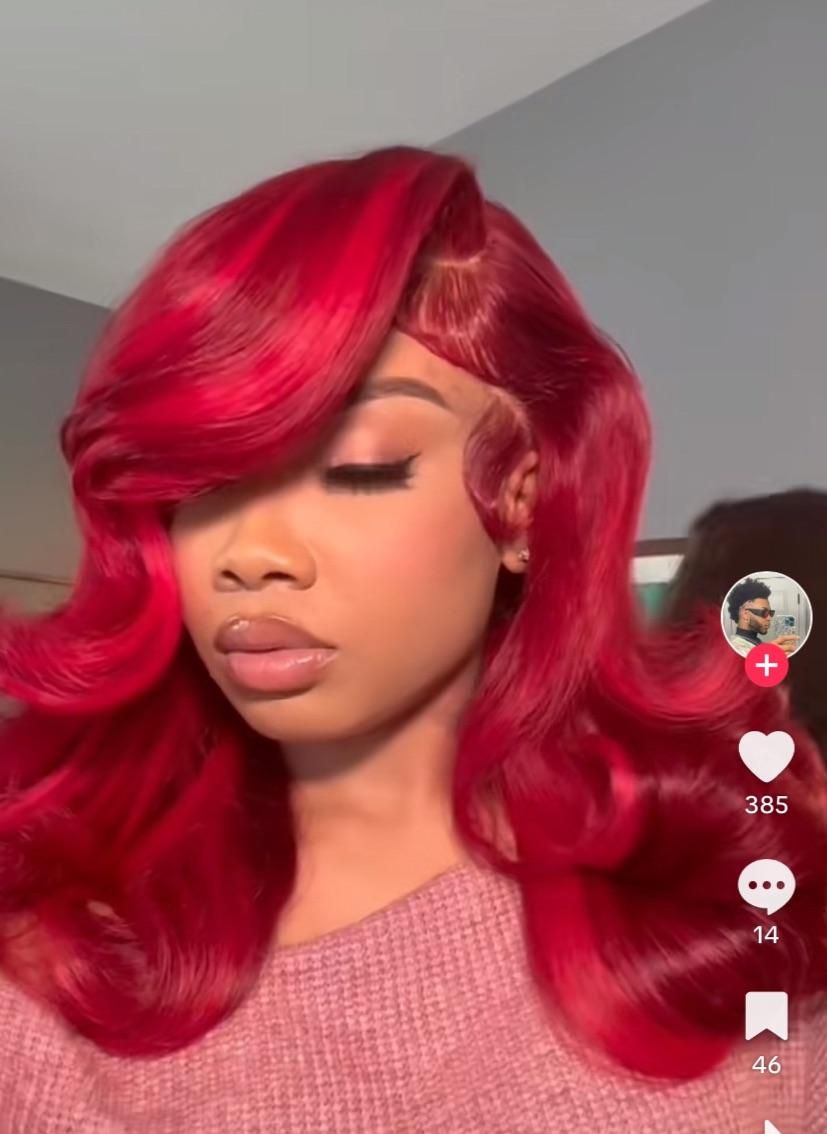 Shoulder-Length Waves In Vibrant Red Shoulder-Length Waves In Vibrant Red β Winter Hair Colors for Black Women