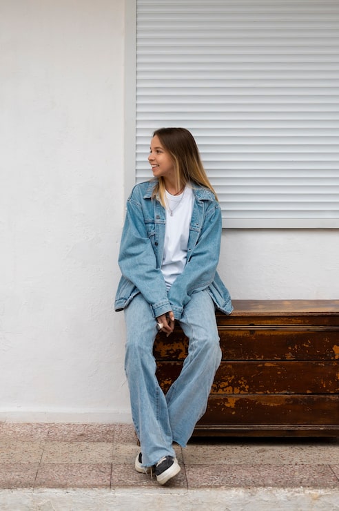 Oversized Denim Jacket for a Casual Urban Winter Photoshoot — Winter Photoshoot Outfits