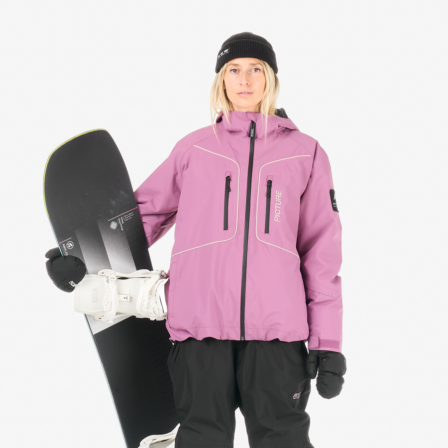 Purple Hooded Jacket with White Piping and Black Accents for a Relaxed Snowboarder Style Purple Hooded Jacket with White Piping and Black Accents for a Relaxed Snowboarder Style β Snowboarding Outfits