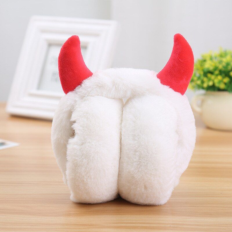 Quirky White Earmuffs with Red Devil Horns — Earmuffs Outfits