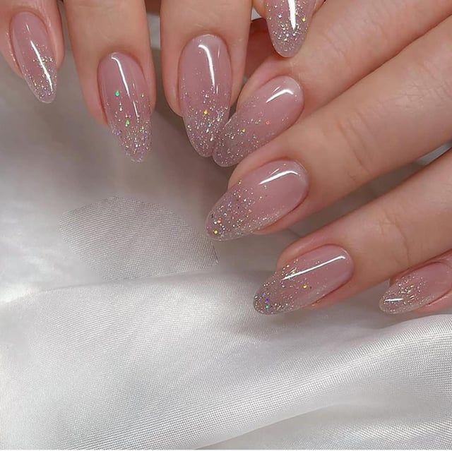 Silver Glitter Tip Almond Nails Silver Glitter Tip Almond Nails β Winter Birthday Nails