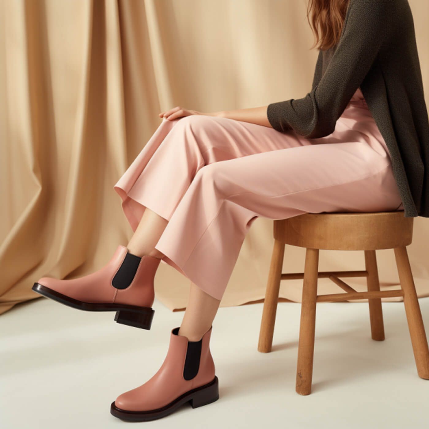 Monochromatic Pop: Pink Chelsea Boots with Matching Trousers Monochromatic Pop: Pink Chelsea Boots with Matching Trousers β Chelsea Boots Outfits