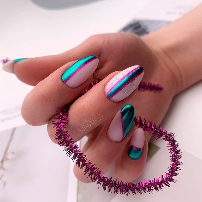 Metallic Teal Magenta Diagonal Nails Metallic Teal Magenta Diagonal Nails β Winter Acrylic Nails