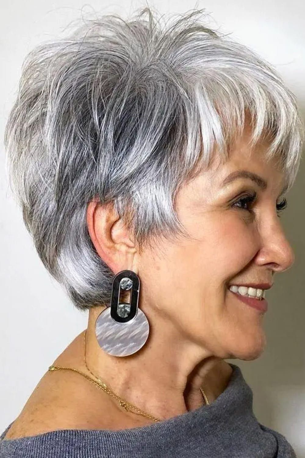 Ear Vibrant Silver Grey Pixie — Winter Hair Colors for Women Over 60