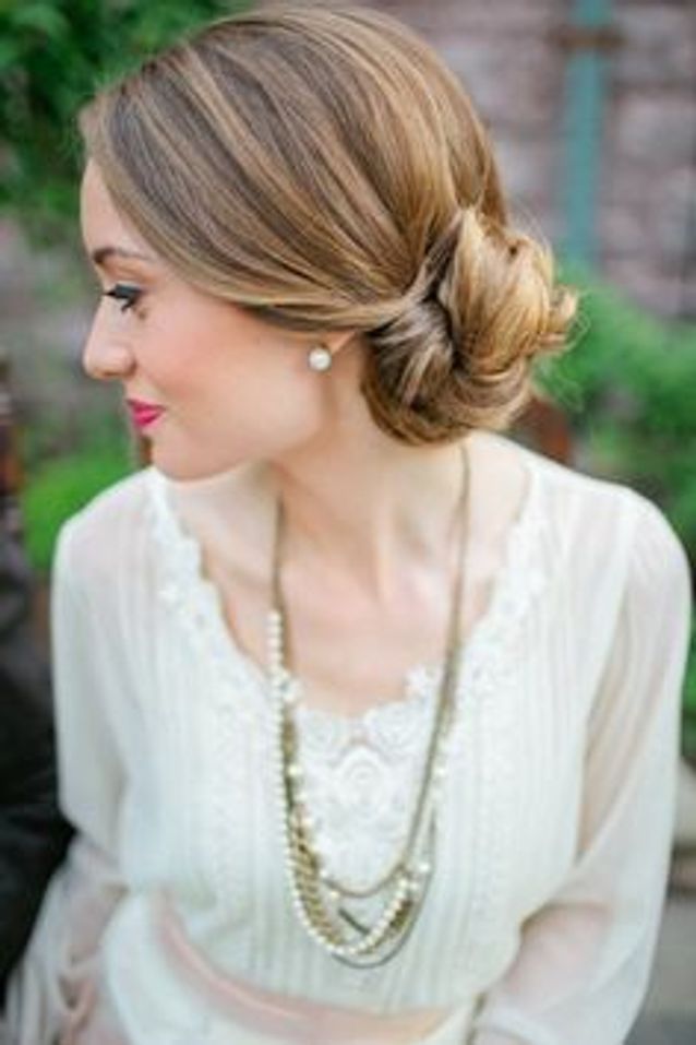 Dark Brown Side-Swept Low Bun — Winter Wedding Hairstyles
