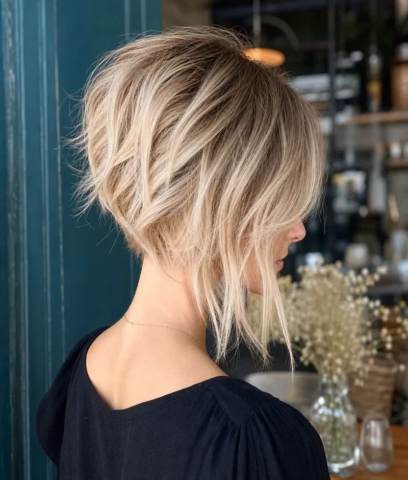 Ash Blonde Inverted Bob With Darker Roots — Reverse Balayage