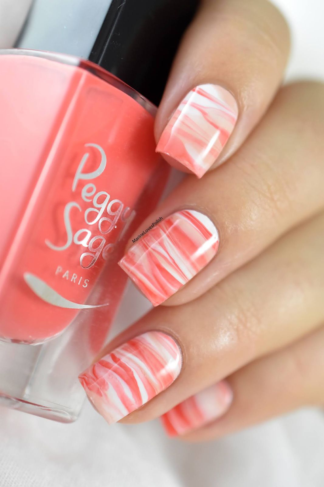 Coral White Swirl Marble — Winter Marble Nails