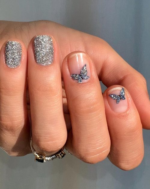 Holographic Butterfly Glitter Nails Holographic Butterfly Glitter Nails β Winter Glitter Nails