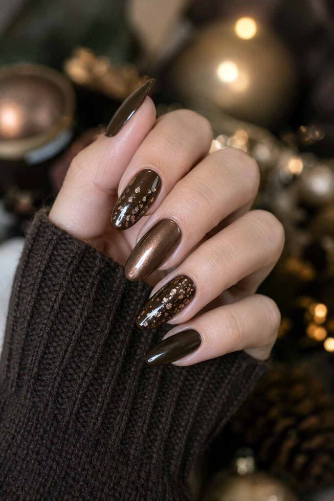 Glossy Metallic Glitter Stiletto Mix Glossy Metallic Glitter Stiletto Mix β Chocolate Brown Nails