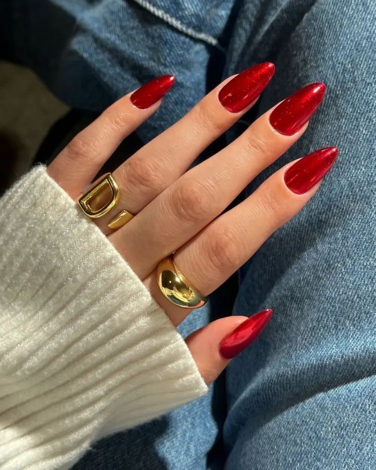 Vibrant Metallic Red Stiletto Nails Vibrant Metallic Red Stiletto Nails β Red Christmas Nails 2026