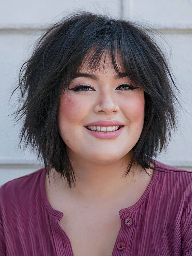 Messy Shag Bob With Full Fringe Messy Shag Bob With Full Fringe β Winter Hair Colors for Plus Size Women