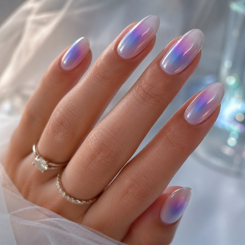 Pale Iridescent Pink Shimmer Medium Oval Pale Iridescent Pink Shimmer Medium Oval β Everyday Winter Nails