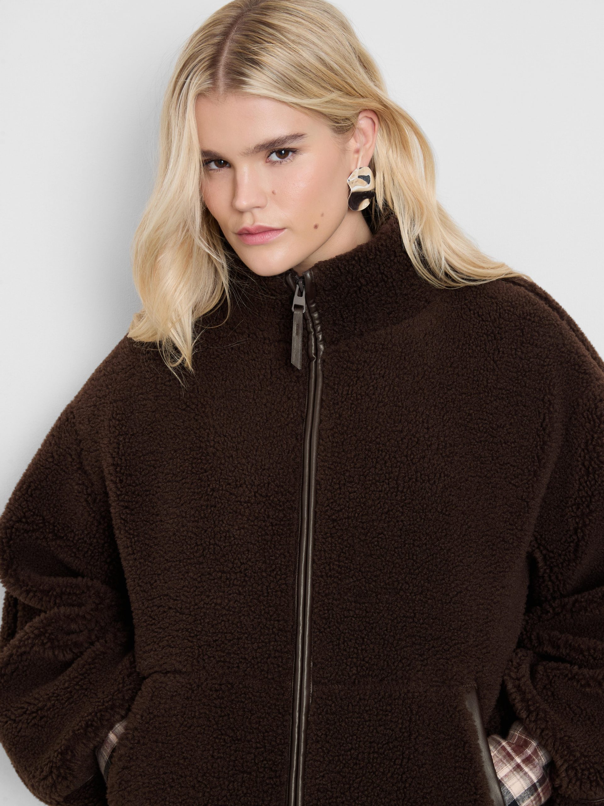 Brown Fleece Jacket with Leather Trim Brown Fleece Jacket with Leather Trim β Warm Winter Outfits