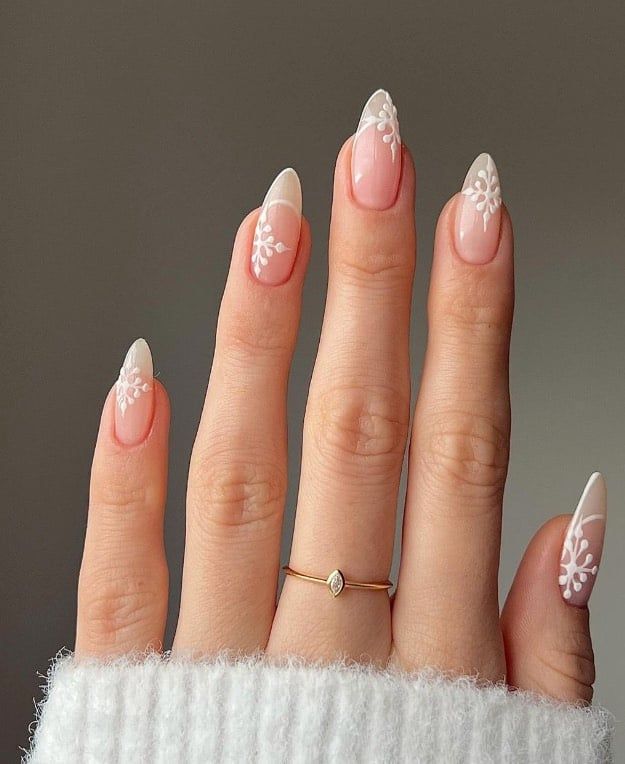 White French with Snowflake Art White French with Snowflake Art โ Classy Winter Nails