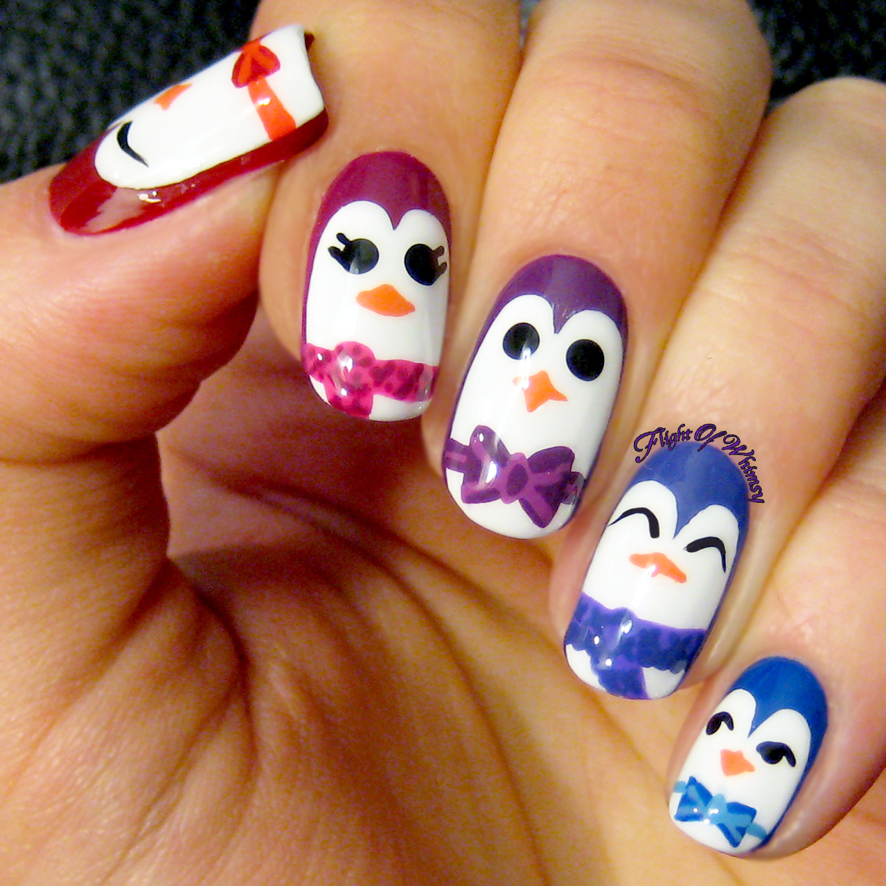 Individual Penguin Character Nails — Winter Nails for Kids
