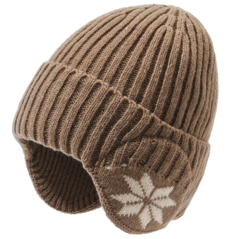 Knitted Hat with Ear Flaps and Snowflake Detail — Earmuffs Outfits