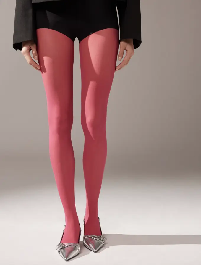 Vibrant Pink Opaque Tights with Black Blazer and Silver Heels Vibrant Pink Opaque Tights with Black Blazer and Silver Heels β Tights Outfits