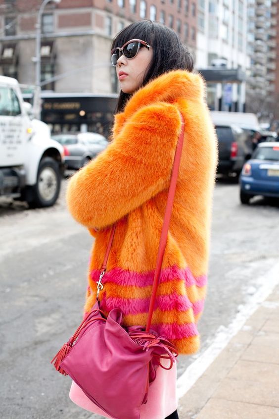 Striking Orange and Pink Striped Faux Fur Coat Striking Orange and Pink Striped Faux Fur Coat โ Faux Fur Coat Outfits