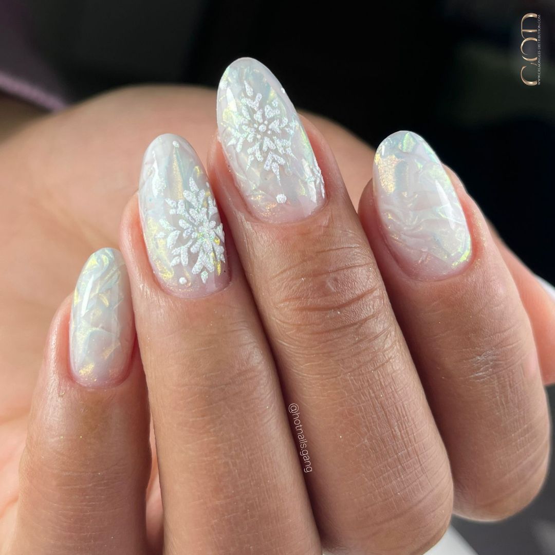 Burgundy Snowflake and Gold Glitter Nails Burgundy Snowflake and Gold Glitter Nails β Winter Party Nails