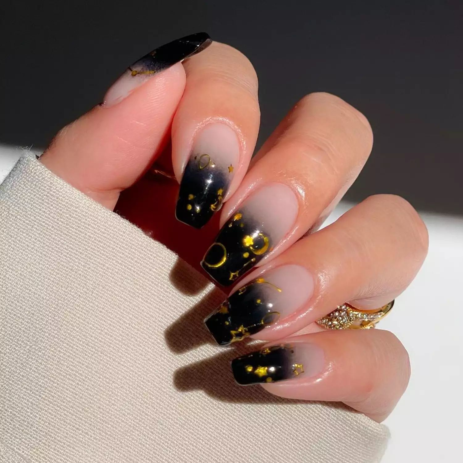 Celestial Gold Foil Details Visual Idea Celestial Gold Foil Details Visual Idea β Dark Winter Nails