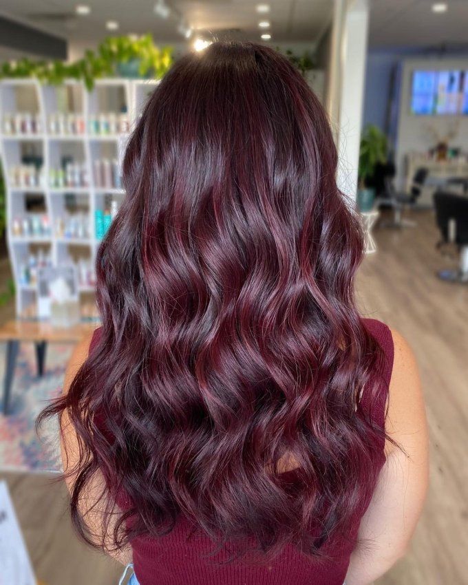 All-Over Burgundy On Mid-Back Waves All-Over Burgundy On Mid-Back Waves β Burgundy Hair Color