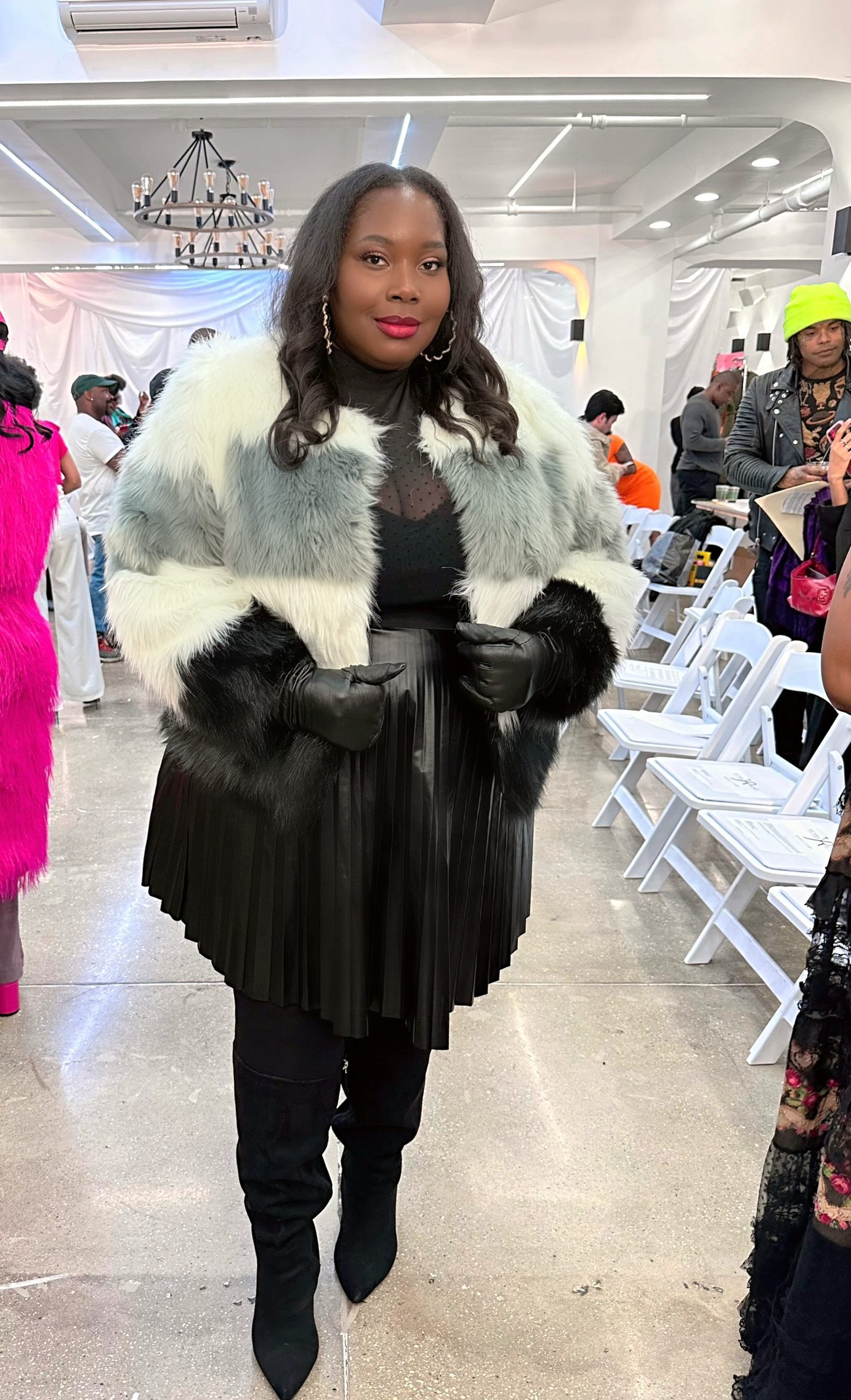 Statement Faux Fur Coat Over Leather Skirt Statement Faux Fur Coat Over Leather Skirt β Winter Outfits for Plus Size Women