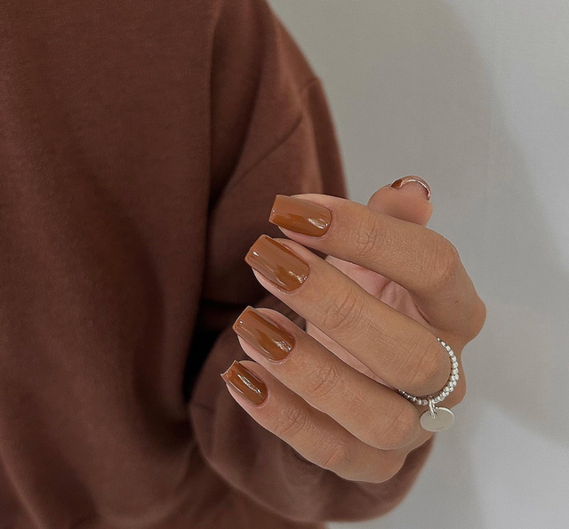 Warm Brown with Metallic Accent — Winter Nail Colors
