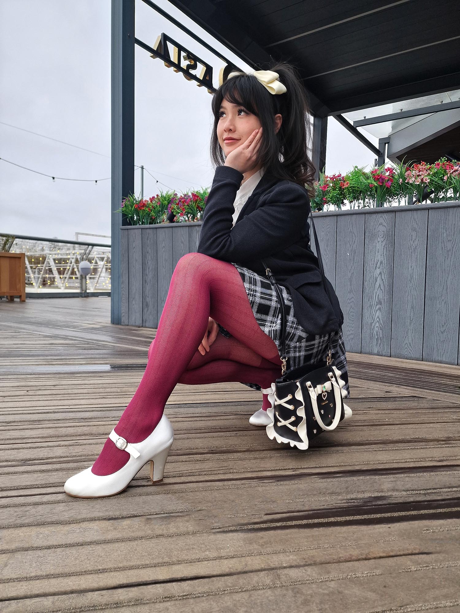 Plaid Skirt, Blazer, and Burgundy Tights Plaid Skirt, Blazer, and Burgundy Tights β Preppy Winter Outfits