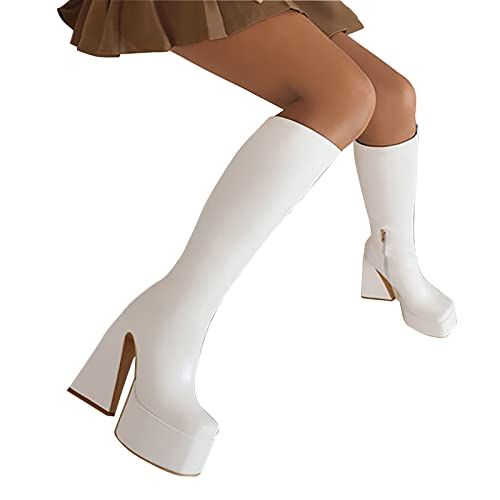 Statement White Platform Boots for Evening Statement White Platform Boots for Evening β Knee High Boots Outfits