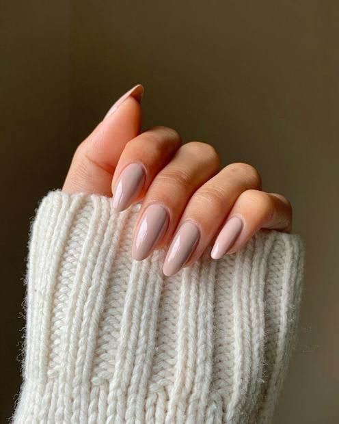 Opaque Beige Glossy Almond Nails Opaque Beige Glossy Almond Nails β Short Winter Acrylic Nails