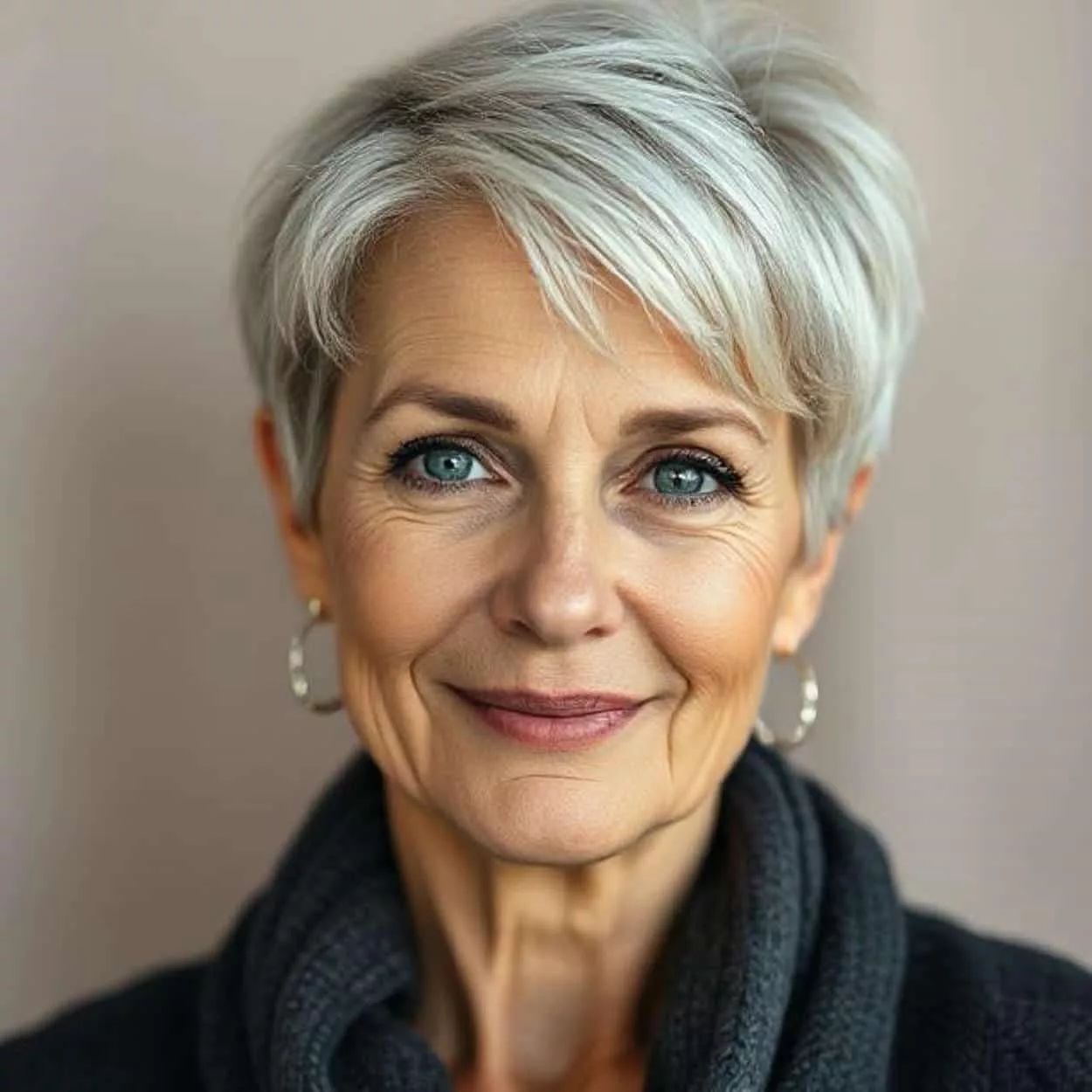 Ash Blonde Pixie With Swept Bangs — Winter Haircuts for Women Over 60