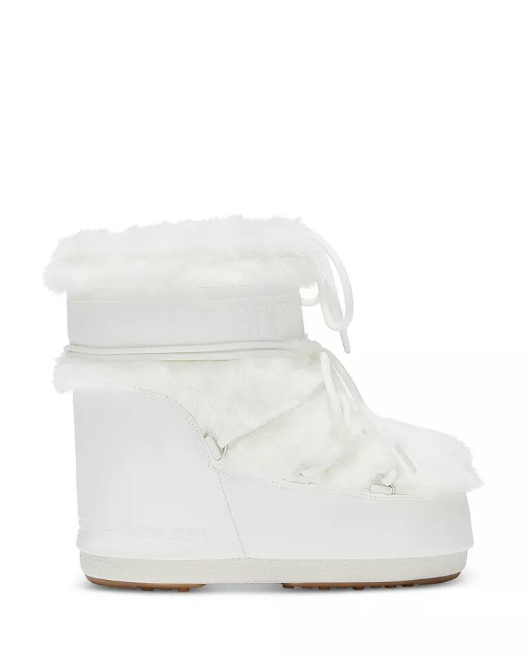 Maximum Texture: White Faux Fur Snow Boots — Moon Boots Outfits