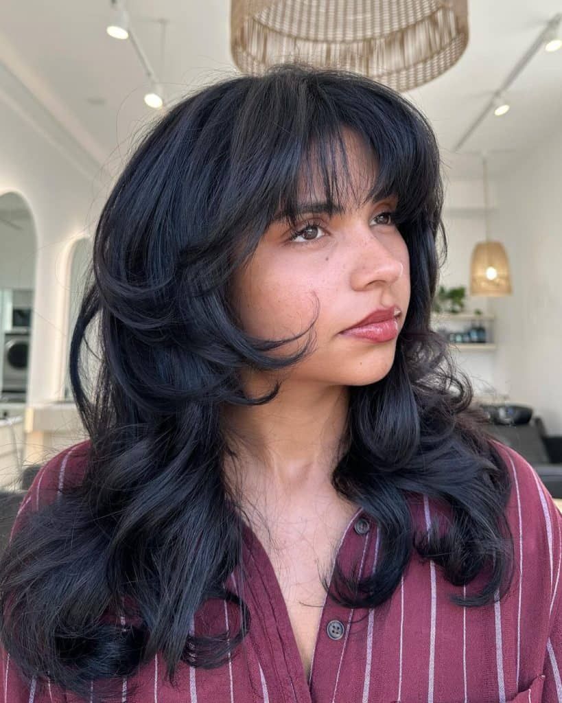 Shoulder Length Black Shag With Full Bangs Shoulder Length Black Shag With Full Bangs β Winter Shag Haircuts