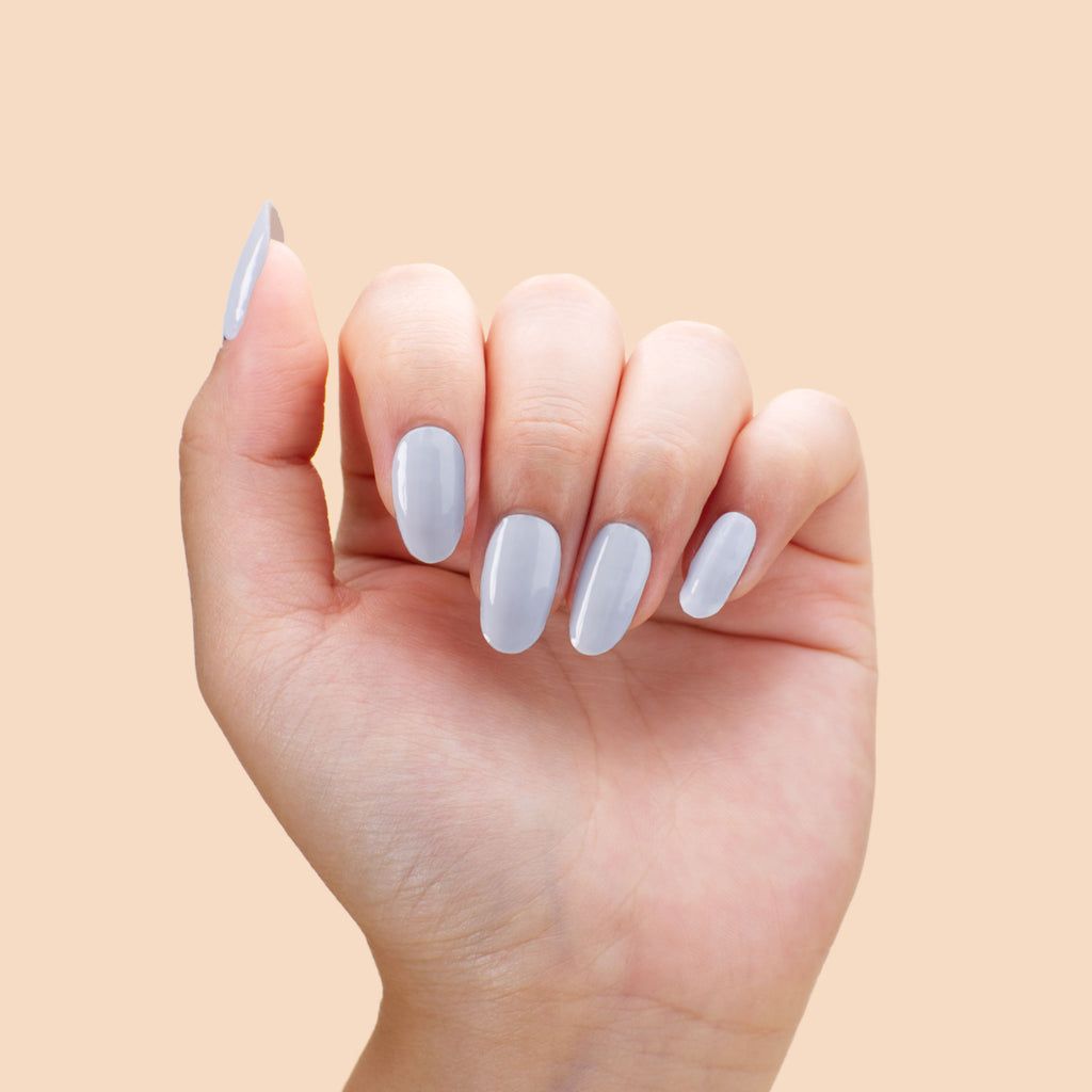 Light Cool Grey-Blue Glossy Oval Nails Light Cool Grey-Blue Glossy Oval Nails β Icy Blue Nails