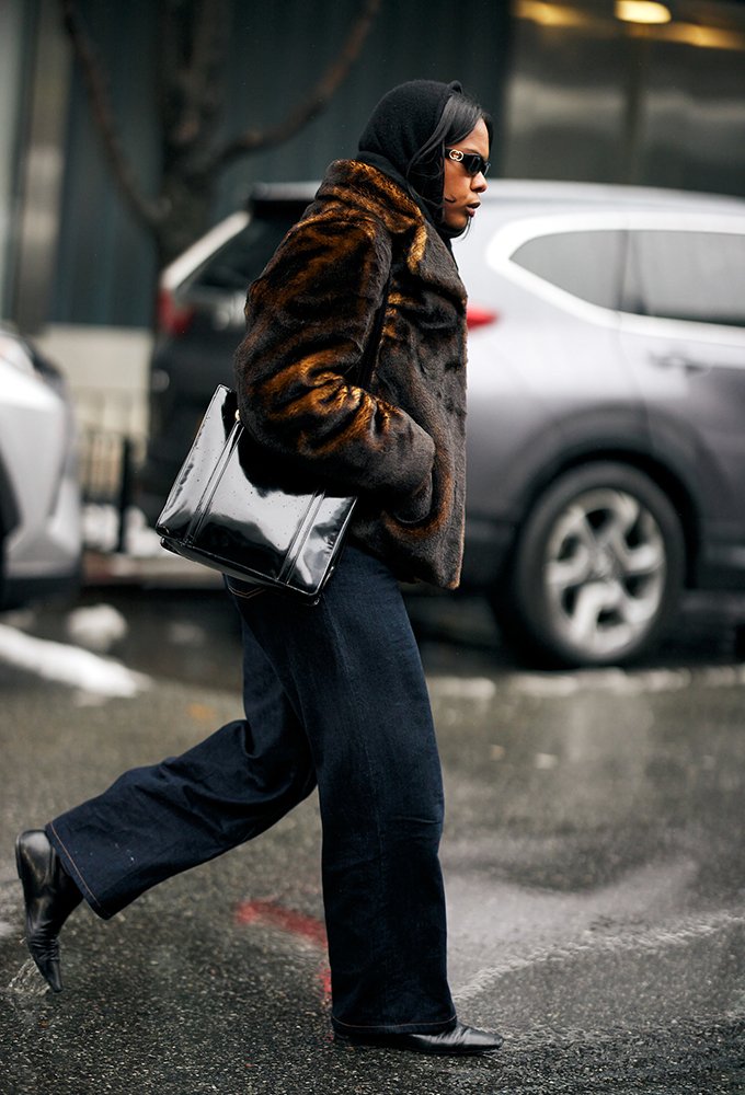 Leopard Print Faux Fur Coat with Dark Jeans for Casual Streetwear — NYC Winter Outfits