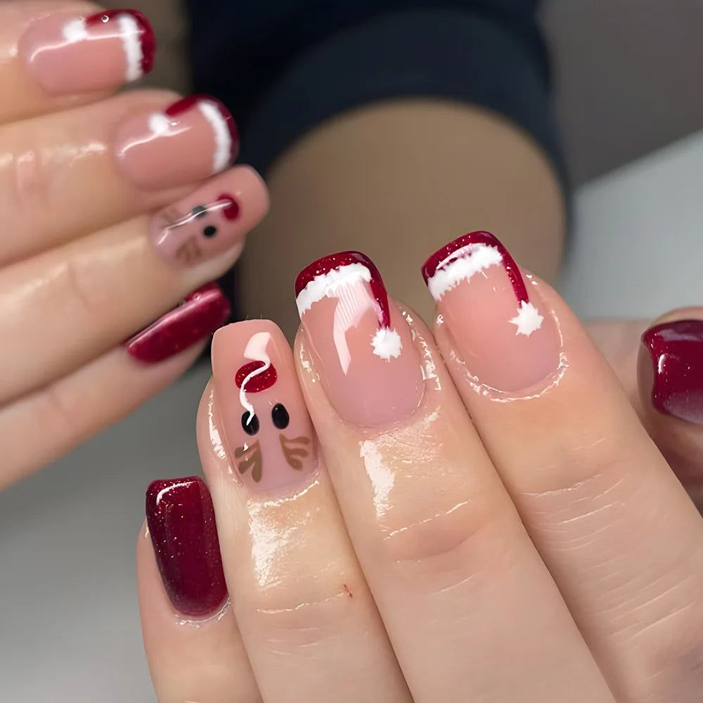 Short Square Nails with Santa Hat French Tips Short Square Nails with Santa Hat French Tips β Christmas Acrylic Nails 2026