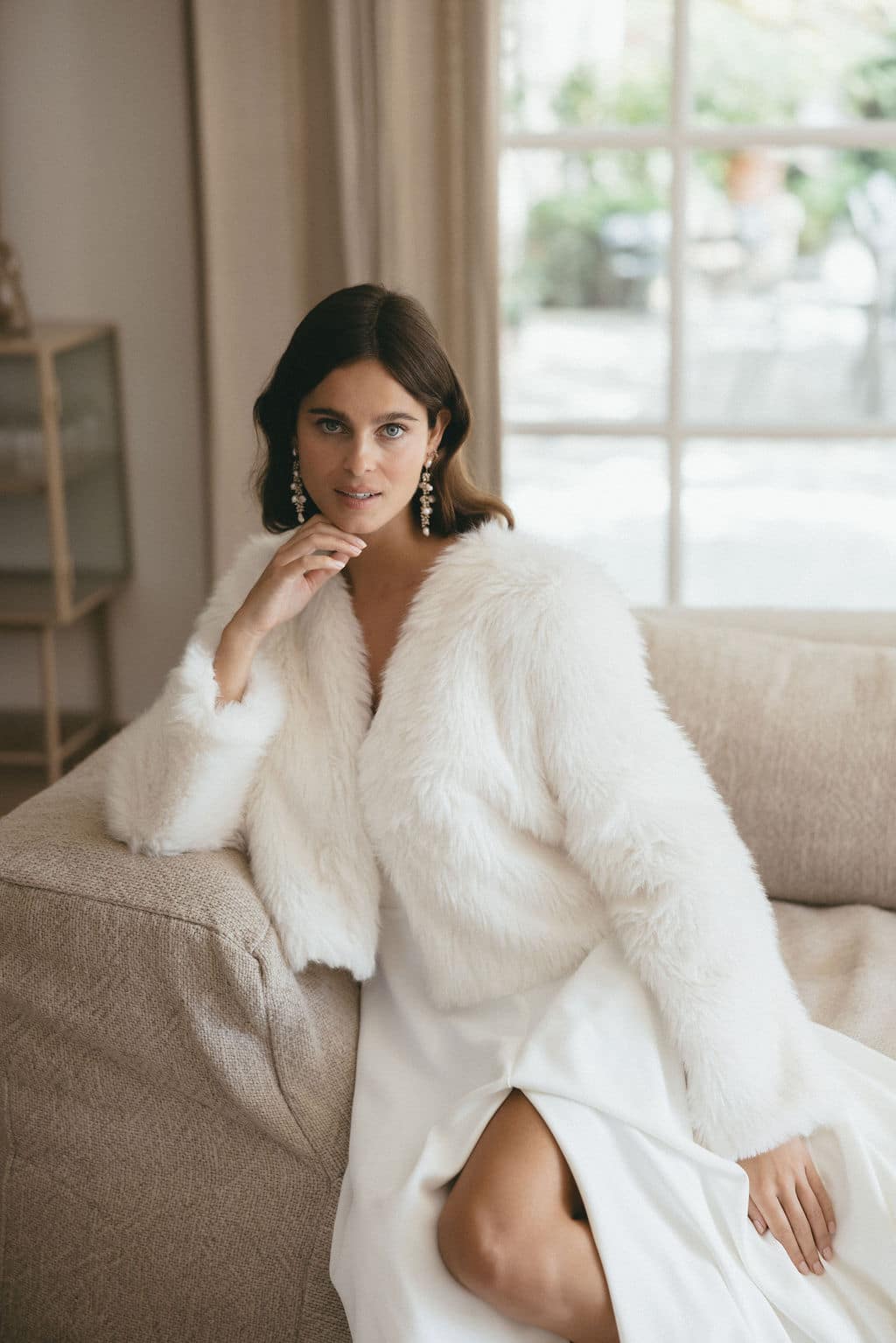 White Cropped Faux Fur Coat Over Satin Slip Dress White Cropped Faux Fur Coat Over Satin Slip Dress โ Faux Fur Coat Outfits