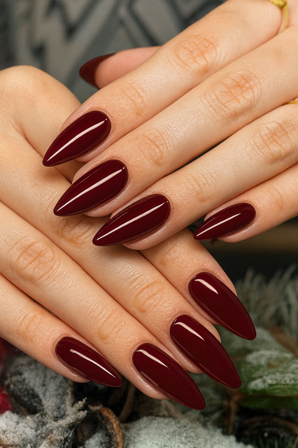 Long Stiletto Deep Glossy Burgundy Nails Long Stiletto Deep Glossy Burgundy Nails