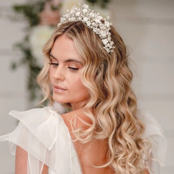 Ash Blonde Collarbone Curls with Tiara — Winter Wedding Hairstyles