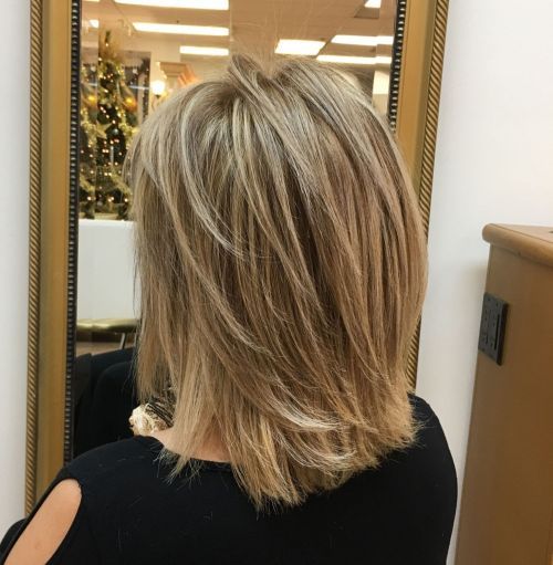 Layered Ash Blonde Lob From Back Layered Ash Blonde Lob From Back β Winter Hair Colors for Plus Size Women