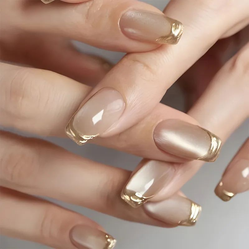 Refined Gold Line French Square Nails Refined Gold Line French Square Nails β New Years French Tip Nails 2027