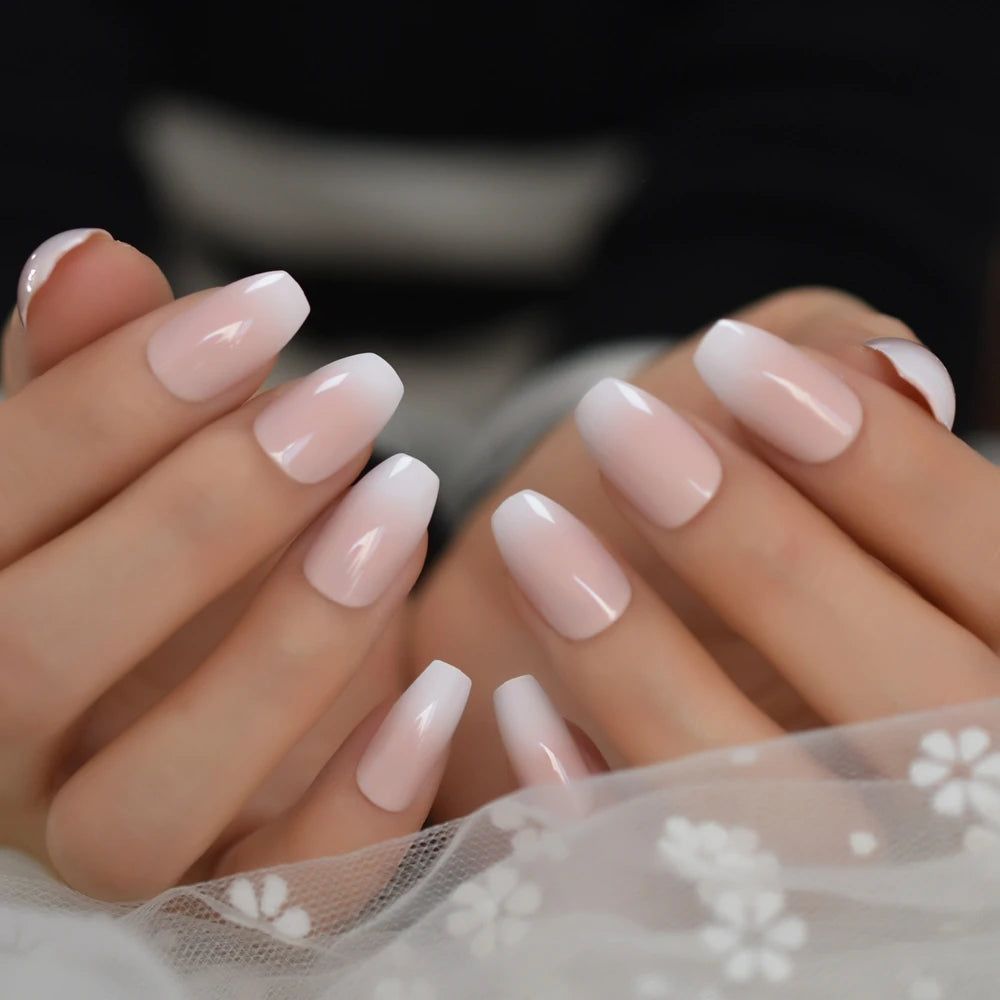 Sheer Pink Classic French Coffins — New Years Press On Nails 2027